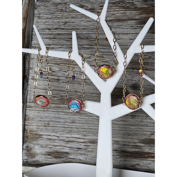 Vibrant Ocean Jasper Bracelet 14k Gold-Filled Adjustable Link Chain Choose Color - Picture 2 of 6